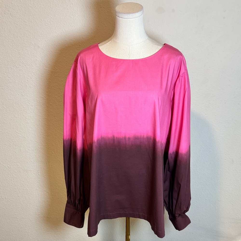 Porridge Anthropologie Pink & Brown Ombré Peasant Blouse size XL